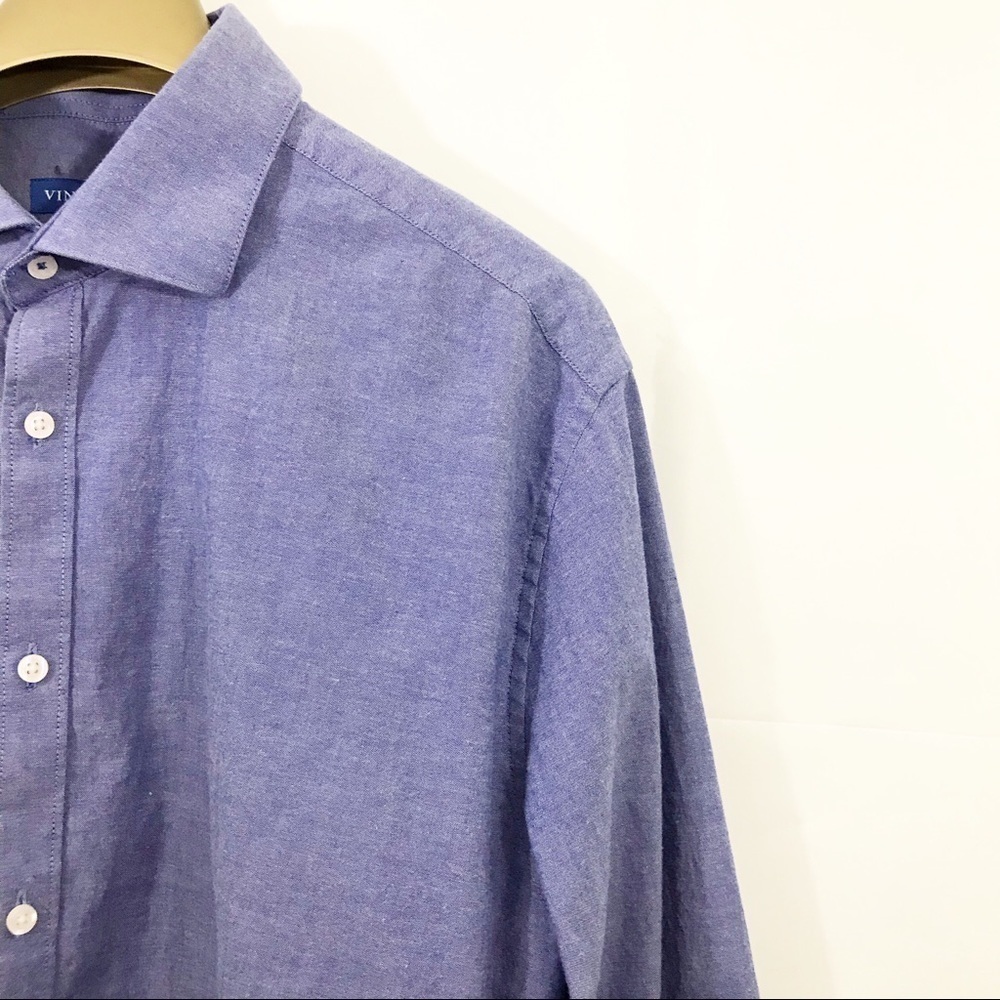 Vince Camuto Shirt Slim Fit Chambray Button Front Long Sleeves - Picture 3 of 8